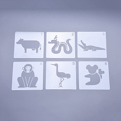 White Plastic Drawing Stencil for Kids Teen Boys Girls, Reusable Drawing Template for DIY Scrapbooking, Journal, School Projects, Animal Theme, White, 130x130x0.3mm, 6pcs/set