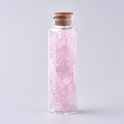 Rose Quartz Glass Wishing Bottle, For Pendant Decoration, with Rose Quartz Chip Beads Inside and Cork Stopper, 22x71mm