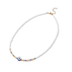 Colorful Polymer Clay Evil Eye & Glass Seed Beaded Necklaces for Women, Colorful, 17.72 inch(45cm)