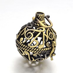 Brushed Antique Bronze Brass Cage Pendants, For Chime Ball Pendant Necklaces Making, Lead Free & Cadmium Free, Hollow Round, Brushed Antique Bronze, 30x28x24mm, Hole: 5x6mm, Inner: 21mm