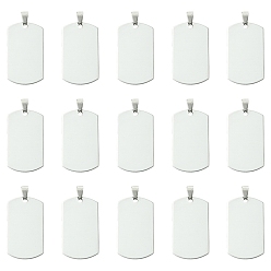 Couleur Acier Inoxydable 20pcs 201 pendentifs vierges en acier inoxydable avec estampage rectangulaire arrondi, pour collier hommes fabrication de bijoux, avec bélières snap on, couleur inox, 43x24x1mm, Trou: 3x7mm