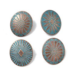 Red Copper & Green Patina Тибетский стиль кнопки сплава хвостовиком, овальные, 1-луночное, красная медь и зеленая патина, 25x22x7.5 мм, отверстие : 2.7 мм
