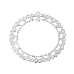 Stainless Steel Color Non-Tarnish 304 Stainless Steel Connector Charms, Ring Links, Etched Metal Embellishments, Stainless Steel Color, 50x48x0.3mm, Hole: 1.6x1.3mm & 1.5mm