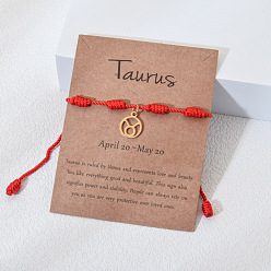 Рак 12 созвездия 304 плоские круглые браслеты из нержавеющей стали с подвесками, регулируемые браслеты из нейлонового шнура для мужчин и женщин, золотые, рак, периметр: 7-1/8~9-1/8 дюйм (18~23 см)