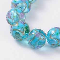 Темно-Голубой Ручной работы Золотые пески Lampwork круглые бусины, глубокое синее небо, 12 мм, отверстие : 1.5~2 мм