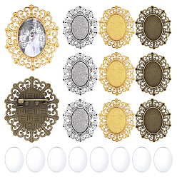 (52) Непрозрачная лаванда 12шт. 3 цвета, оправа для броши из цинкового сплава, со стеклянными кабошонами , овальные, разноцветные, 43.5x35.5 мм, 4 шт / цвет