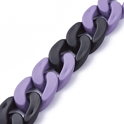 Medium Purple Handmade Opaque Spray Painted Acrylic Curb Chains, Cuban Link Chains, for Jewelry Making, Medium Purple, Link: 29.5x20.5x6mm, 39.37 inch(1m)/strand