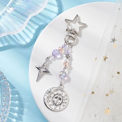 чертополох Подвесные украшения из стеклянных бусин и сплавов, карабины-карабинки в форме звезды для украшений сумок, Вс & луна, чертополох, 107.5 мм