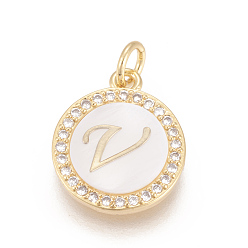 Letter V Латунные микро проложить кубического циркония подвески, с оболочкой, долговечный, без свинца, без кадмии и без никеля, реальный 18 k позолоченный, плоские круглые с буквы, прозрачные, letter.v, 16x13.5x3 мм, отверстие : 3 мм