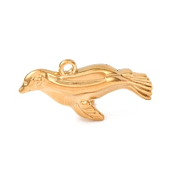 Chapado en Oro Real 18K 304 colgantes de acero inoxidable, amuletos de león marino, larga duración plateado, revestimiento de iones (ip), real 18 k chapado en oro, 30.5x14x8 mm, agujero: 1.8 mm