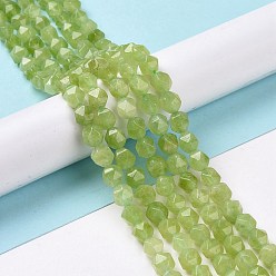 Yellow Green Natural Quartz Beads Strands, Faceted Polygon, Dyed & Heated, Yellow Green, 7.5~8x8x8mm, Hole: 1.2mm, about 48pcs/strand, 15.35 inch(39cm)