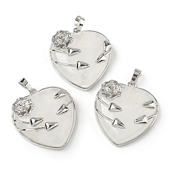 Хрусталь Подвески в форме сердца из натурального кварца, латунные цветочные обертки из горного хрусталя любовные талисманы, платина, 35x32x11.5 мм, отверстие : 8x5 мм