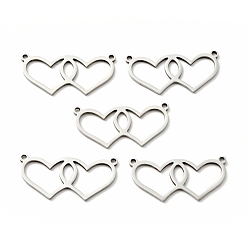 Нержавеющая Сталь Цвет Не тускнеют 304 соединители из нержавеющей стали, Двойное сердце, цвет нержавеющей стали, 13x26.5x1 мм, отверстие : 1.3 мм
