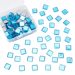 Blue Glass Cabochons, Mosaic Tiles, for Home Decoration or DIY Crafts, Square, Blue, 14.5~15x14.5~15x3.5~4.5mm, about 200g/box