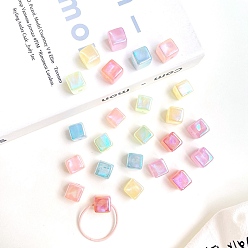 (52) Непрозрачная лаванда УФ-покрытие Радужные переливающиеся акриловые европейские бусины, бусины с большим отверстием, с блеском порошок, кубические, разноцветные, 14.2x18.6x18.6 мм, отверстие : 4 мм