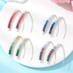 Нержавеющая Сталь Цвет Серьги-крючки из натурального малайзийского нефрита, с 304 серьгой-маркизой из нержавеющей стали, цвет нержавеющей стали, 40x26.5x4.5 мм