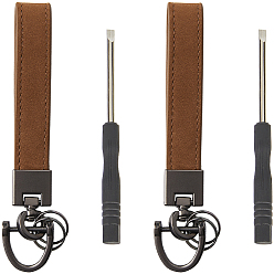 Camel Cowhide Leather Keychain, with Alloy Findings and Screwdriver, Camel, 109.5x18x8mm