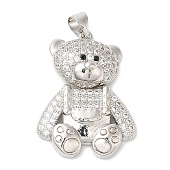 Прозрачный Латунь с кубическим цирконием подвеской, украшения для женщин, долговечный, медведь очарование, прозрачные, 27.5x20.5x5 мм, отверстие : 3.5x5 мм