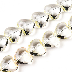 Бежевый Прозрачные стеклянные бусины нити, сердце, бежевые, 12.5x14.5x8 мм, отверстие : 0.8 мм, около 50 шт / нитка, 24.61'' (62.5 см)