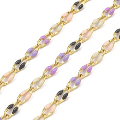 Разноцветный Ионное покрытие (IP) латунных цепей, кабельные цепи с эмалью, реальный 18 k позолоченный, пайки, с катушкой, Плоско-овальные, красочный, 8.5x4x1.5 мм, около 32.81 футов (10 м) / рулон