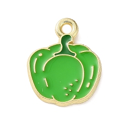 Hot Pepper Pendentifs en émail , or, breloques de poivron vert, 15.5x12x1.5mm, Trou: 1.5mm