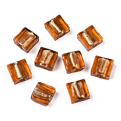 Сиена Бусины ручной работы бусины серебряной фольгой, квадратный, цвет охры, 12x12x6 мм