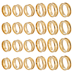 Золотой 24 шт. 6 стили 304 нержавеющая сталь рифленые кольца для пальцев, кольцевой сердечник, для изготовления инкрустации, золотые, 16.9~23 мм, 4 шт / стиль