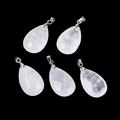 Хрусталь Природного кварца хрустальных подвесок, подвески в виде слез из горного хрусталя, с защелкой из нержавеющей стали на поручнях, цвет нержавеющей стали, 28~32x14~16x8~10 мм, отверстие : 4.5x3.5 мм
