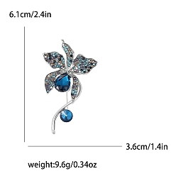 Стально-синий Брошь из сплава и стеклянных страз, цветок для женщин, платина, стальной синий, 61x36 мм