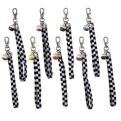 (52) Непрозрачная лаванда Фарфоровый кот удачи с клетчатым узором из полиэстеровых лент, подвесные украшения, с поворотной застежкой из сплава, разноцветные, 158 мм