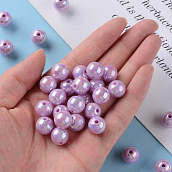 Violet Opaque Acrylic Beads, AB Color Plated, Round, Violet, 12x11mm, Hole: 2.5mm, about 566pcs/500g