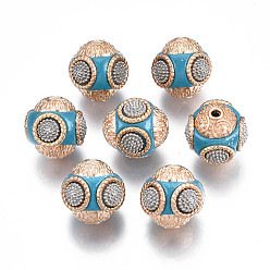 Бирюза Индонезийские бусины ручной работы, со сплавочными ядрами, круглые, бирюзовые, 14~16x14~16 мм, отверстие : 1.5 мм