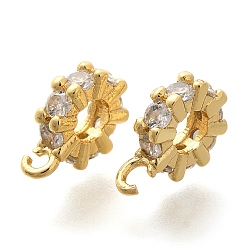 Настоящее золото 18K Плоская круглая стойка покрытие латунь микропаве кубический цирконий трубчатые дужки, долговечный, без свинца и без кадмия, реальный 18 k позолоченный, 12x9x3 мм, отверстие : 1.3 мм, внутренний диаметр: 3.8 мм