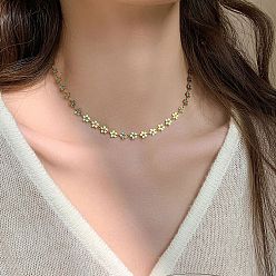 Золотой Цветок 304 ожерелья из нержавеющей стали для женщин, с эмалью, золотые, 16-1/4 дюйм (41.3 см)