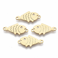 Золотой 201 соединительные звенья нержавеющие, лазерная резка, рыба, золотые, 9.5x19.5x1 мм, отверстие : 1.4 мм
