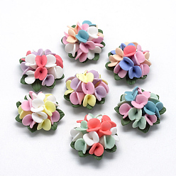 Mixed Color Handmade Porcelain Cabochons, Flower, Mixed Color, 28~32x28~32x18~21mm