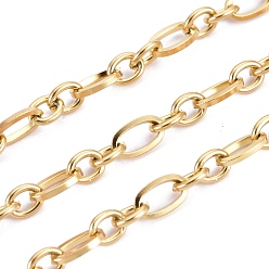 Golden 304 Stainless Steel Mother-Son Chains, Figaro Chains, Unwelded, with Spool, Golden, Bar Links: 6x3x0.7mm, Links: 4x3x0.7mm, about 32.8 Feet(10m)/roll