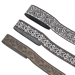 Смешанные Узоры 15m 3 стили этнический стиль вышивка полиэстеровые ленты, узор из ромбов и цветов и листьев, чёрные, смешанные узоры, 1-1/8~1-5/8 дюйм (30~40 мм), 5 м / стиль