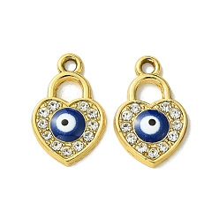 Сердце Подвески из эмали из сплава с УФ-покрытием, со стразами, золотые, злые глаза, сердце, 18.5x12x2 мм, отверстие : 2 мм
