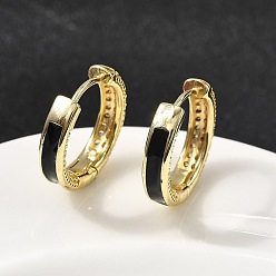 Черный Латунные серьги-кольца из прозрачного кубического циркония, с эмалью, долговечный, без свинца и без кадмия, стойки покрытие, кольцо, реальный 18 k позолоченный, чёрные, 16.5x3.5 мм