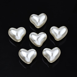 Creamy White ABS Plastic Imitation Pearl Beads, Heart, Creamy White, 14x17x13mm, Hole: 3mm, about 335pcs/500g