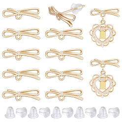 Настоящее золото 18K 10шт. латунные серьги-гвоздики с бантом, с горизонтальными петлями, с 30 пластиковыми ушными гайками, реальный 18 k позолоченный, 4.3x13.5 мм, отверстие : 1 мм, штифты : 0.7 мм