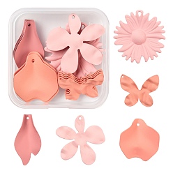 Light Coral 20Pcs 5 Style Spray Painted Iron Pendants, Butterfly & Flower & Petal, Light Coral, 20.5~33.5x17~25x2.5~4mm, Hole: 1~3mm, 4pcs/style
