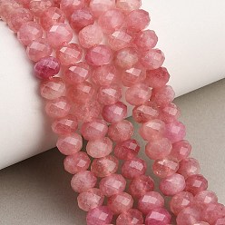 Pink Rangs de perles de jade blanc naturel teintées et facettées, rondelle, rose, 8x5.5~6mm, Trou: 1mm, Environ 64~66 pcs/chapelet, 14.76~15.16'' (37.5~38.5 cm)