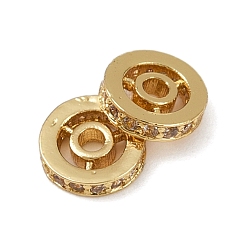 Настоящее золото 18K Плоские круглые латунные микропаве прозрачные кубические циркониевые бусины, без свинца и без кадмия, долговечный, стойки покрытие, реальный 18 k позолоченный, 6x1.5 мм, отверстие : 1.4 мм