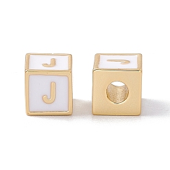 Letter J Стойки покрытие латунь эмаль бисер, без кадмия, без никеля и без свинца, реальный 18 k позолоченный, куб с письмом, серый, letter.j, 6x6x6 мм, отверстие : 2.5 мм