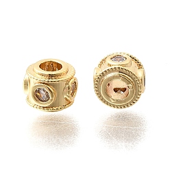 Настоящее золото 18K Латунные микропаве из прозрачного кубического циркония, колонка, реальный 18 k позолоченный, 6~6.5x5 мм, отверстие : 2.5 мм