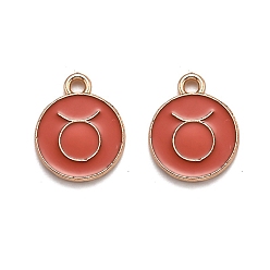 Телец Подвески из эмали и сплава, плоский круглый с созвездием / знак зодиака, золотые, Телец, 15x12x2 мм, отверстие : 1.5 мм