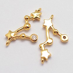 Golden Brass Micro Pave Cubic Zirconia Links, Constellations, Leo, Lead Free & Nickel Free, Golden, 19x10x2mm, Hole: 0.5mm