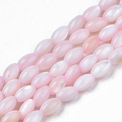 Pink Естественных пресноводных оболочки бисер нитей, окрашенные, рис, розовые, 5x3 мм, отверстие : 0.9 мм, около 80~83 шт / нитка, 14.76 дюйм ~ 15.55 дюйм (37.5~39.5 см)